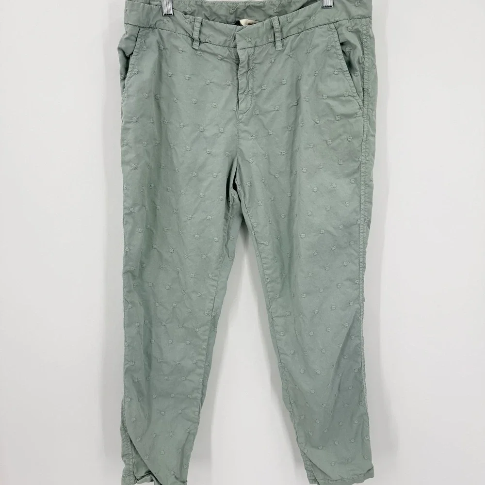 Sundance Pants Sz P8 Light Green Embroidered Floral Tone on Tone Cotton Chino